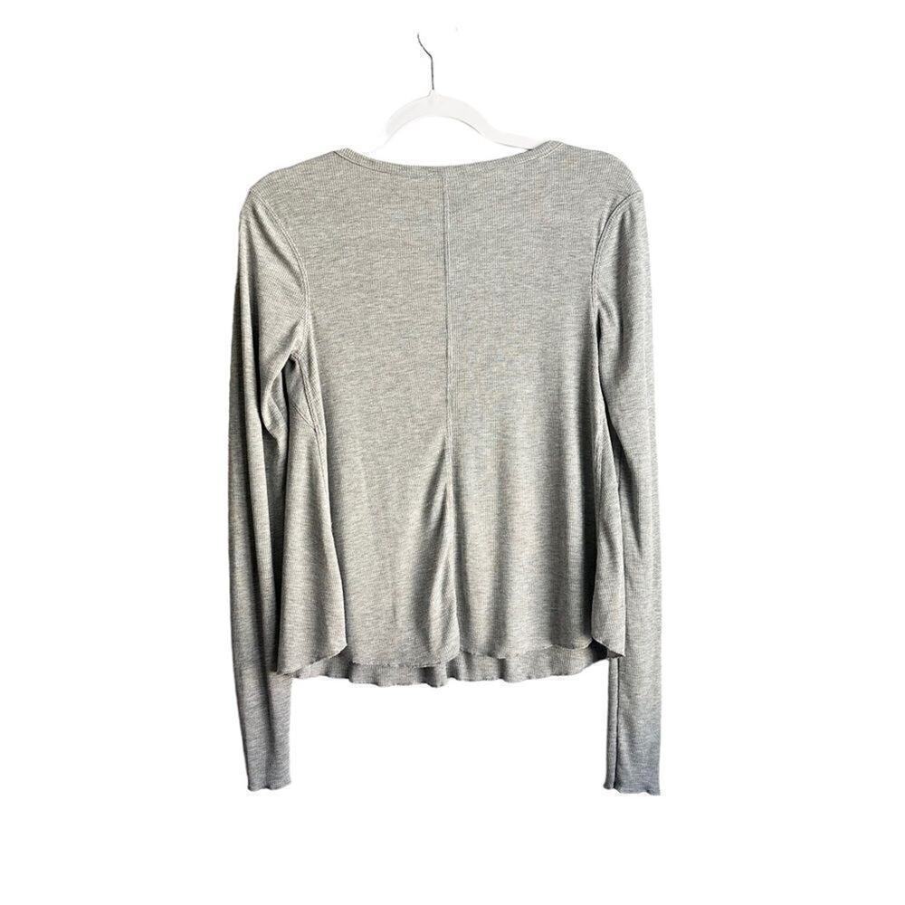 Intimately Free People Deep V Neck Top Women's S Gray Long Sleeve Ribbed - Picture 2 of 5
